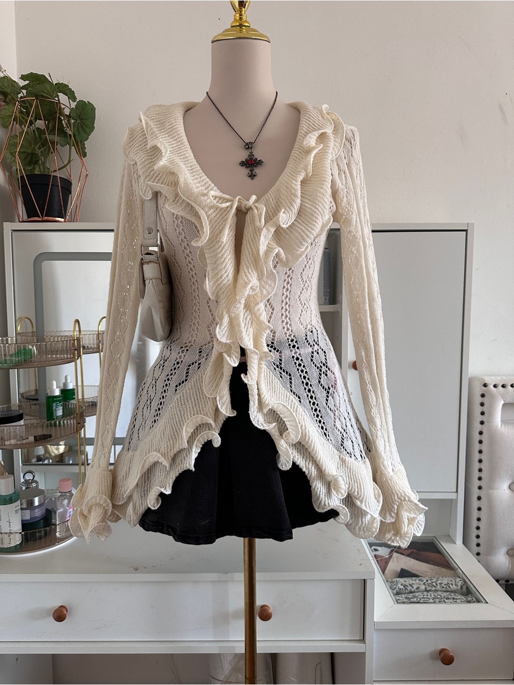 Vintage Cream Ruffle Knit Cardigan - Elegant Women’s Layering Top